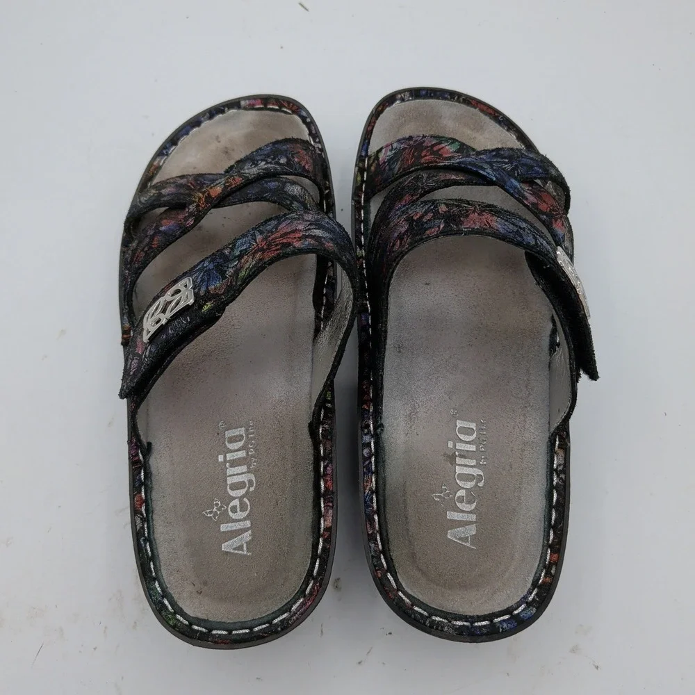 Alegria Victoriah Multi-Color Floral Leather Slide Sandals Womens 39 VIC-343
